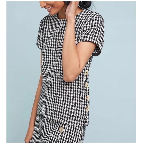Anthropologie Maeve Townsend Black White Houndstooth Short Sleeve Top Boxy Sz 10 - Picture 16 of 16